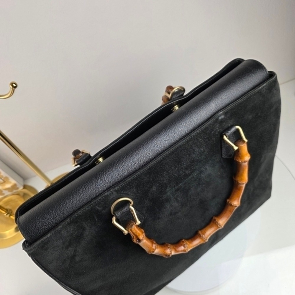 Gucci Black Suede Bamboo Handbag Circa 1980s/90s - Picture 9 of 15